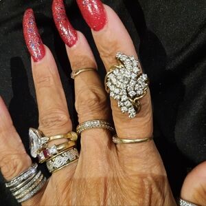 AUTHENTIC GENUINE SOLID 14K YELLOW GOLD 2CTTW DIAMOND 💎 CLUSTER COCKTAIL RING